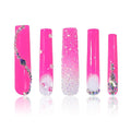LOVFUL Press on Nails Pink Typhoon Square | Glitter Pink Fake Nails | Princess Nails | Stick on Nails | Square Long 2.2 in | H38(S)