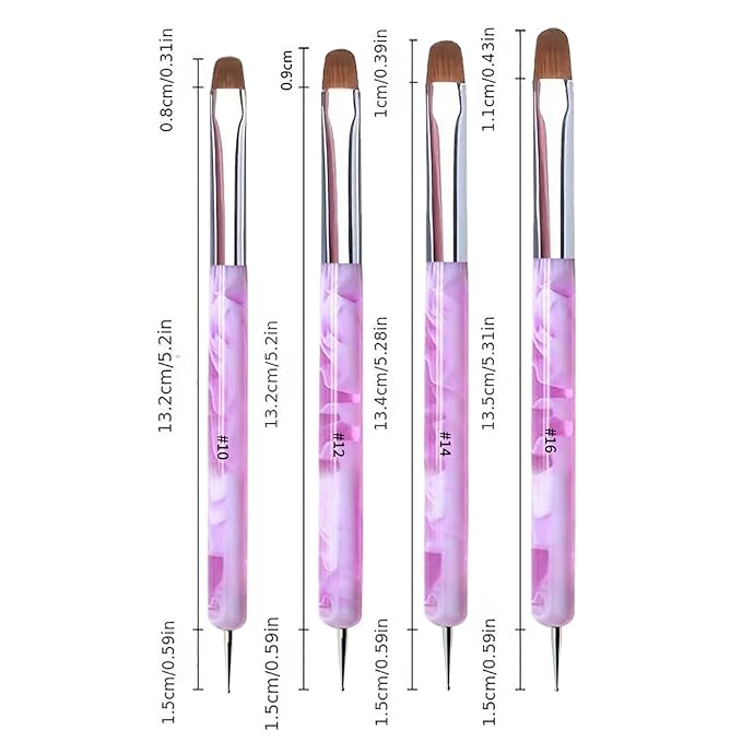 4Pcs French Tip Brush, Double-Ended French Brushes for Nails with Dotting Tool, Clean Up Brush for Gel Nail Polish, Size 10/12/14/16, Acrylic Nail Art Brushes, Manicure Tools for Nail Design-Purple