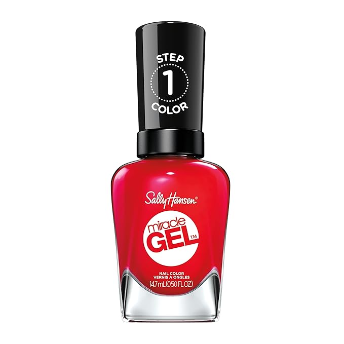 Sally Hansen Miracle Gel Salon Quality Nail Polish | Gel-Like Formula, Two-Step System, No UV Light Needed, Long Lasting | Opaque, Glossy | 439 Red Eye | Scarlet Red Nail Color