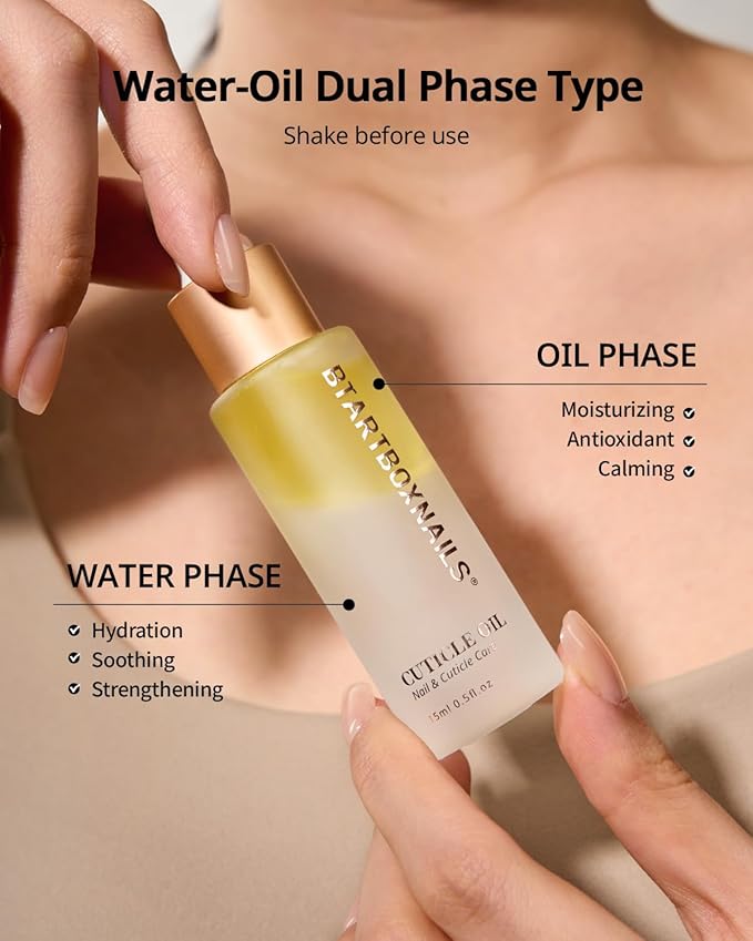BTARTBOXNAILS Cuticle Oil - Essential Cuticle Oil to Moisturize & Condition with Jojobal Oil, Vitamin E, Biotin, Squalane, Oil-Water Dual Phase Nourishing Treatment for Daily Cuticle Care, 15ml