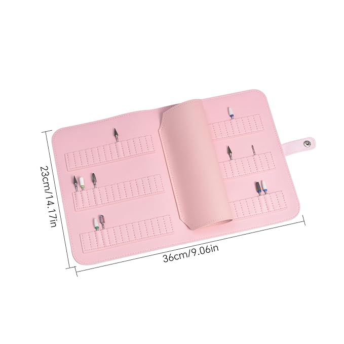 Nail Drill Bits Holder Portable PU Leather Nail Drill Bit Storage Bag 84 Holes Nail Bits Displayer Organizer Large Space Snake Print Nail Drill Bit Organizer (Drill Bits Not Included) (White)
