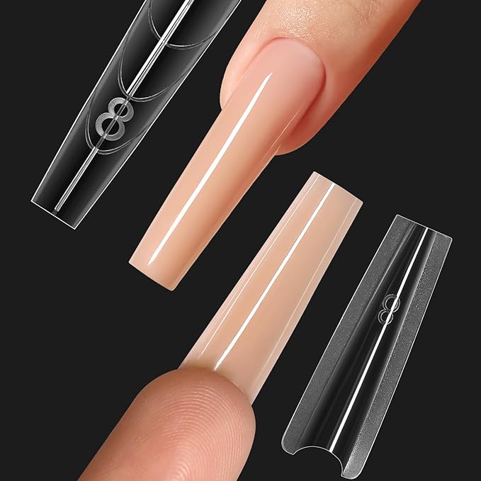 240Pcs Sandwich Nails Dual Forms,Nail Mold for DIY Quick Nails Extension, 15 Sizes Clear Plastic Form for Salon Manicures at Home（ZM-W555-Long Coffin）
