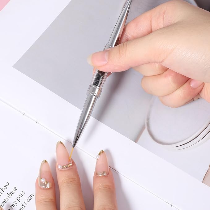 2 Pcs Nail Builder Gel Brush Double Ended, French Tip Liner Brush Black Nail Design Brushs with Rhinestone Handle Nails Drawing Brushes Nail-Liner Brushes for Design UV Hard Gel Nails