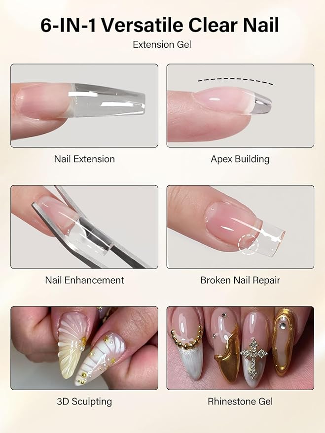 EABNKU 100g/3.5oz Nail Extension Gel Clear Builder Extend Nail Enhancement UV Gel for Beginner & Professional Nail Building DIY Salon Home