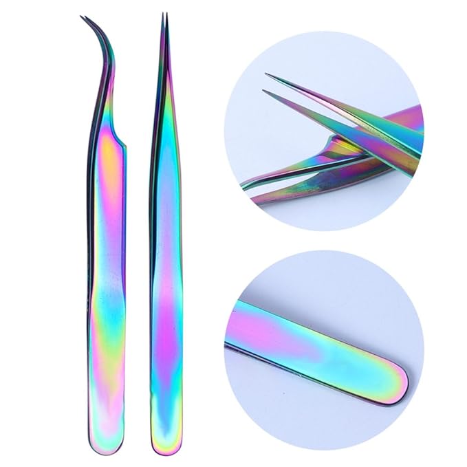 WOKOTO Nail Tweezers And Scissors Kit Straight Curved Rainbow Stainless Steel Precision Tweezers Set For Nail Art Sticker Rhinestone Eyelash Extensions Picker Tools