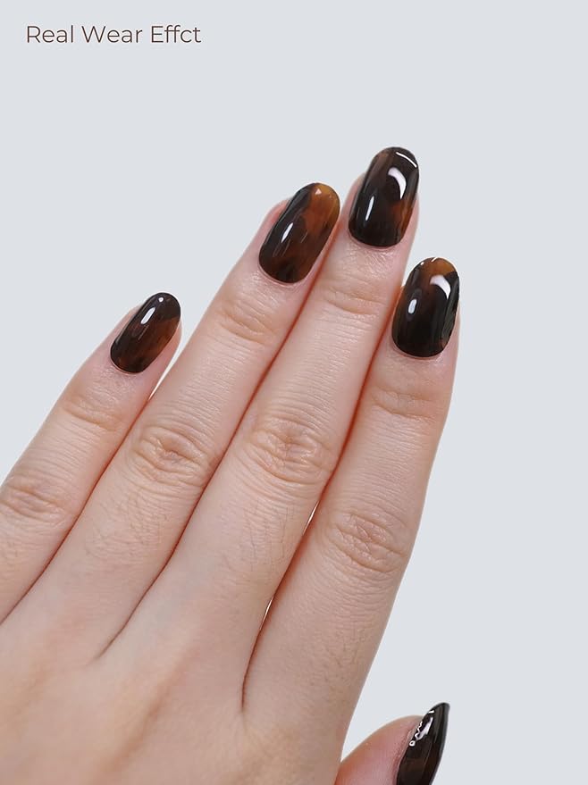 Semi Cured Gel Nail Strips - UV Light Gel Nail Stickers - 20 Long Lasting Salon Quality Wraps (Black Amber)