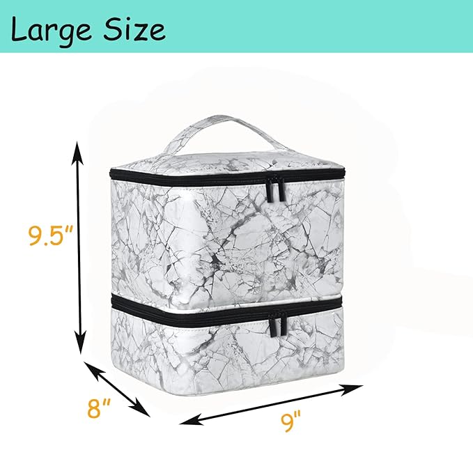 Nail Polish Organizer - Holds 30 Bottles & Nail Lamp, Double-Layer Nail Organizers and Storage, Nail Polish Bag with Handle Nail Travel Case for Nail Tech (White)