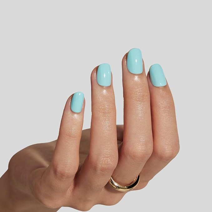 LAMIMOSA 32Pcs Mint Blue Press On Nails Extra Short Round, Baby Blue Fake Nails with Glue, Soft Gel Nails in 16 Sizes, Reusable Glue On Nails Kit, MINTY AQUA