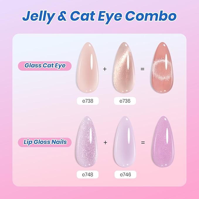 Beetles Deal Box Jelly Gel Nail Polish Set, Jelly Pink Milky White Black Green Silver Cat Eye Glitter Gel Polish HEMA-Free TPO-Free Base Top Coat 36PCS 25 Colors UV LED Needed DIY Salon Home