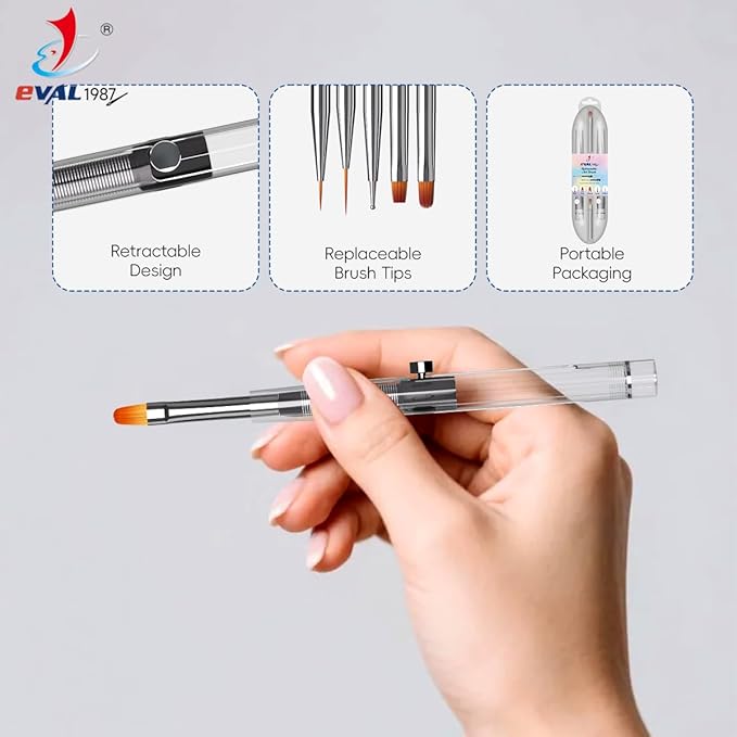 Nail Art Brushes Set, YIHUALE Push Contact Builder Nail Extension Gel Brush, Gel Polish Art Design Pen Painting Tools, Nail Art Liner Brush and Dotting Pen for Salon, DIY (White, 2+3)