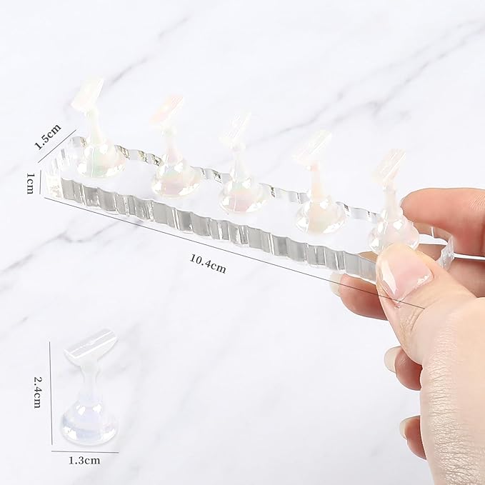 BQAN 2 Set Nail Holder for Painting Nails, Transparent Acrylic Nail Stand for Press on / Fake Nail Tips Training / Nails Display with 96 Pcs Reusable Adhesive Putty