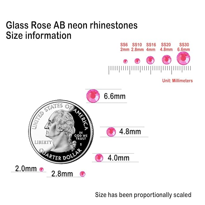 Flatback Glass Rhinestones,Bedazzler Gems 1440pcs Non Hotfix Crystal Rhinestones for Nail Charms Crafts Clothes Tumblers,Hot Pink AB Neon,SS16