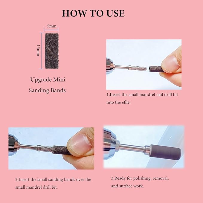 100pcs Small Nail Sanding Bands 120 Grit,Upgrade 3.1mm Mini Nail Sanding Mandrel Bits,Nail Drill Bit for Nail File Acrylic Nails Gel Removing Manicure Pedicure Nail Prep Salon Supplies,Coffee