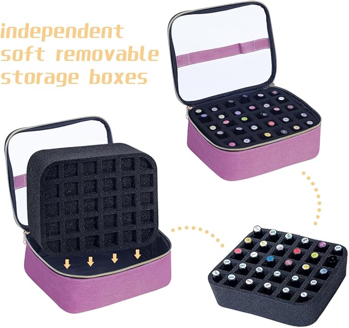 Small Clear Nail Polish Case Holds 30 bottles(15ml-0.5fl.oz) Nail Polish Organizer Multifunctional Nail Polish Bag organizer, Cosmetic Travel Makeup Cases for Women, Purple