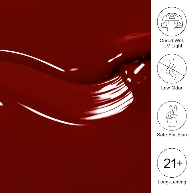 Imtiti 10ml Burgundy Red Gel Nail Polish Long Lasting Soak Off UV Led Fall Gel Polish Salon DIY at Home Gift for Women 1Pcs