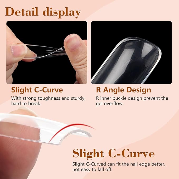 Clear Tapered Square Refill Nail Tips, XXXL Extra Long Straight Gel Acrylic Nail Tips, 200Pcs（Fixed Size No. 3.5.6.7 With Bag）Full Cover No C Curve Fake Nails Extension Tips for DIY Nail Art Salon