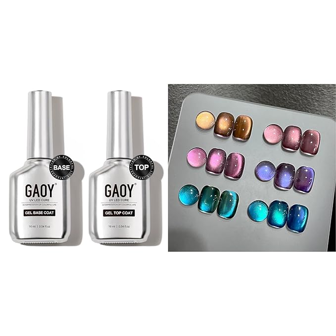 GAOY Glitter Cat Eye Gel Nail Polish Set with Matte Gel Top Coat