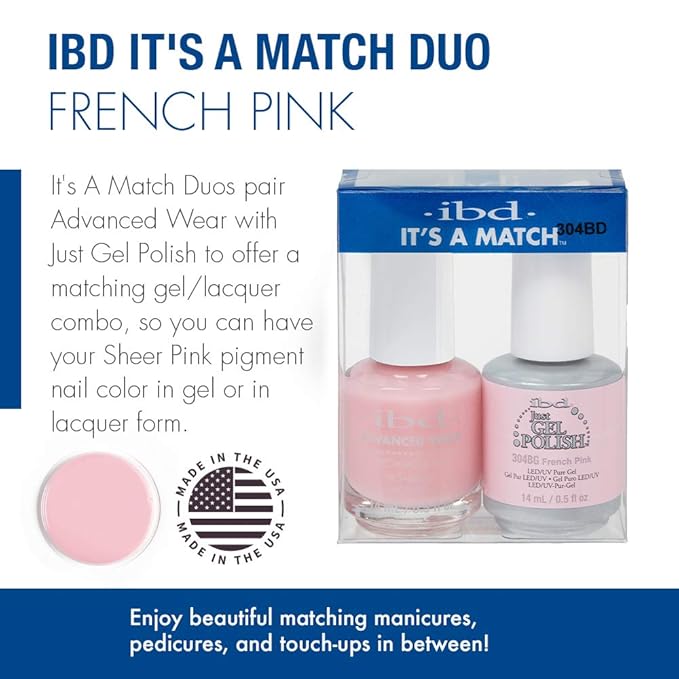 IBD It's A Match Duo French Pink 304BD, Nail Lacquer and Gel Polish, 1 Set