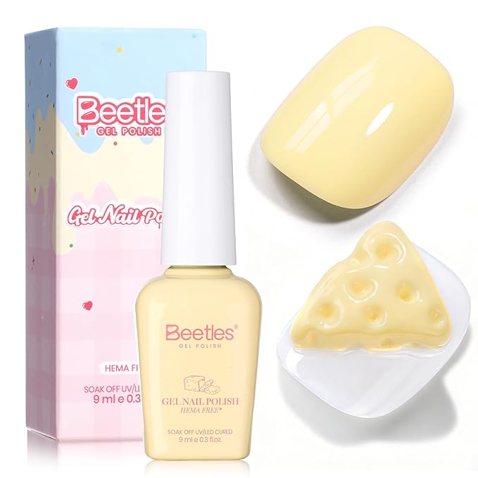 Beetles Butter Yellow Gel Nail Polish - Butter Morning Pastel Yellow Gel Nail Polish, Same Color Same Bottle, Soak Off UV LED Lamp Pastel Nails Art, Long-Lasting Manicure Salon DIY Home Spring Nails
