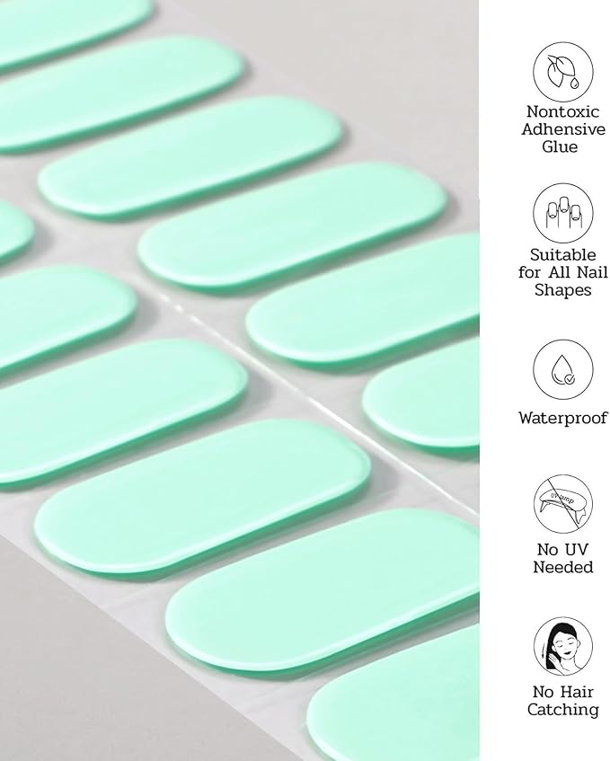 Nail Polish Strips (No UV Lamp Needed) - 22 Pcs Salon Quality Gel Nail Stickers - Long Lasting Wraps (Mint Milk Green)
