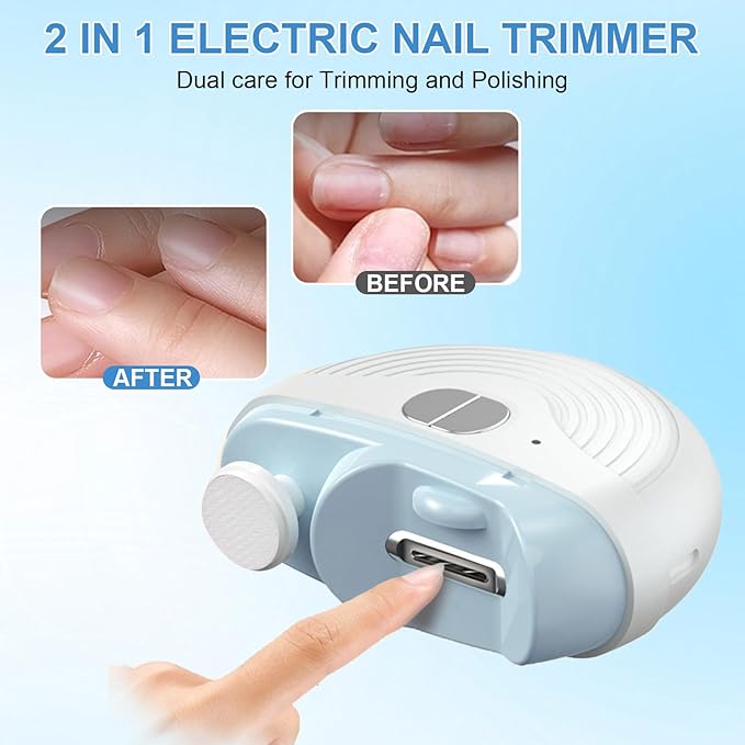 Electric Nail Clippers for Seniors,Smart Nail Clippers 2025 New 3 in 1 Electric Toenail Clipper with Polishing and LED Light,Smart Toenail Clipper 3 Adjustable Speeds for Adults,Baby (Blue)