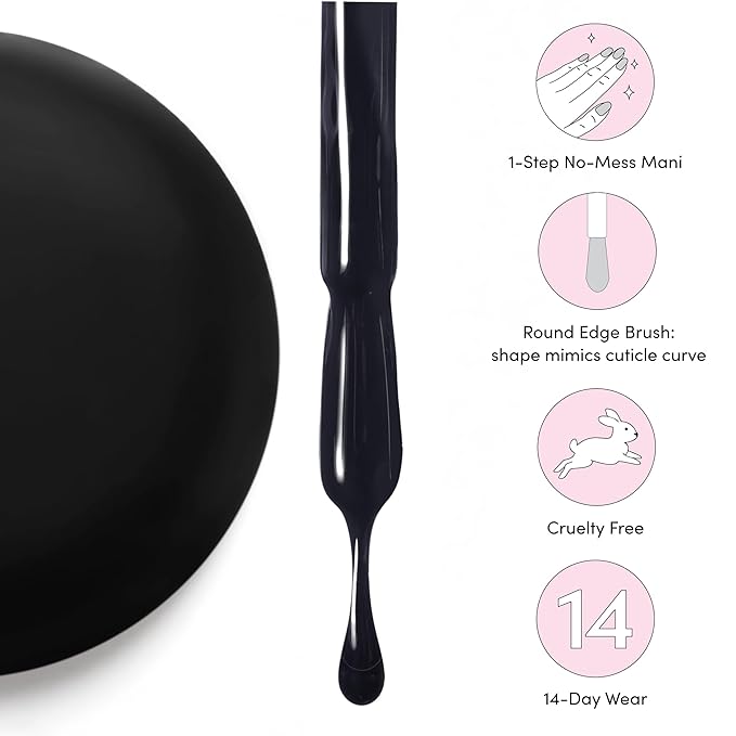 Dashing Diva One Gel Color Starter Kit - Real Black - 3-in-1 Base Coat, Black Nail Color & Top Coat - 8-Piece Manicure Set with LED Gel Nail Lamp