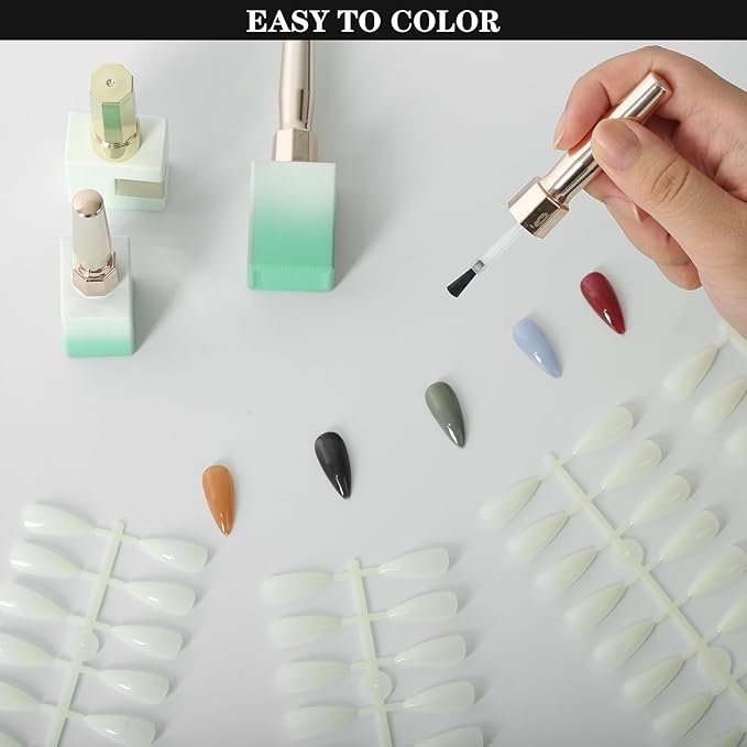 480PCS Nail Color Display Tips,Almond Shaped Premium Acrylic False Nail Tips for Gel & Regular Polish, Durable, Easy to Color – Perfect for Nail Practice & Professional Use(Nature)
