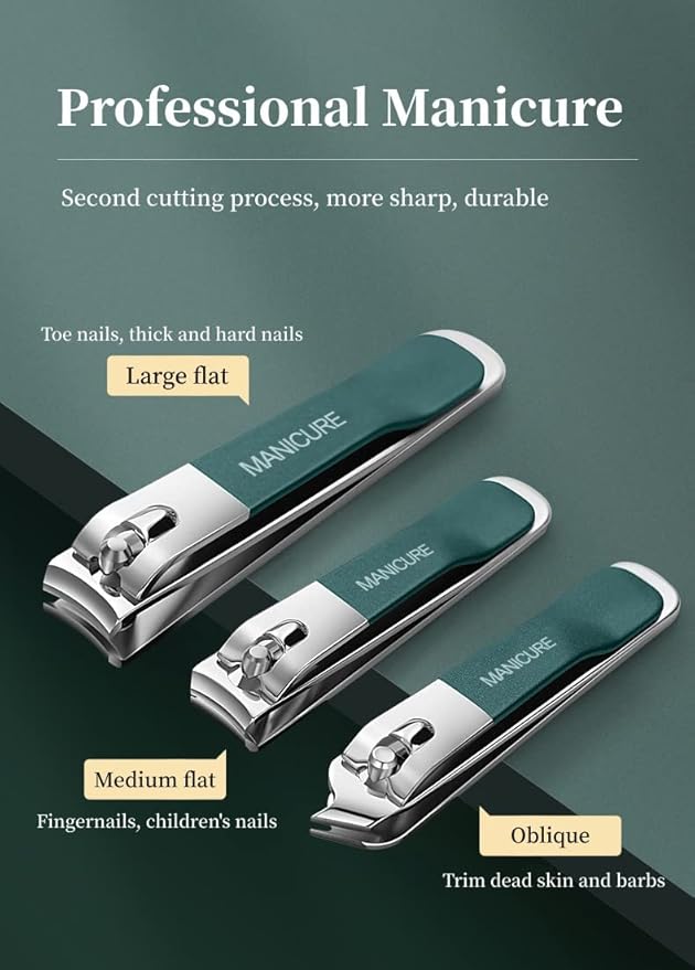 4 Pcs Manicure Set Stainless Steel Nail Clippers, Beauty Tool Portable Set Professional Grooming Kits, Travel Nail Kit for Men and Women (Green)