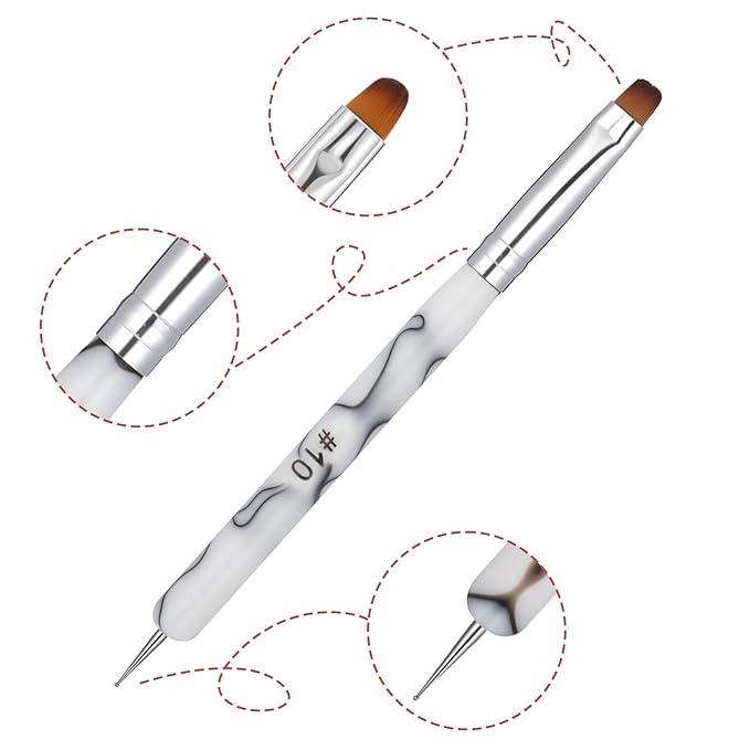 4 Pcs Gel Nail Brush French Acrylic Nail Art Brush with Dotting Tool Extension Gel Brushes Professional Manicure Tool for Nails Detailed Designs DIY Nails Salon (10# 12# 14# 16#, Black and White)