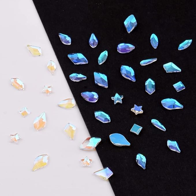 820pcs Aurora Nail Art Small Flatback Crystals Rhombus Square Star Shaped Gemstones 3D Manicure DIY Decoration Home Salon Accessories Supply