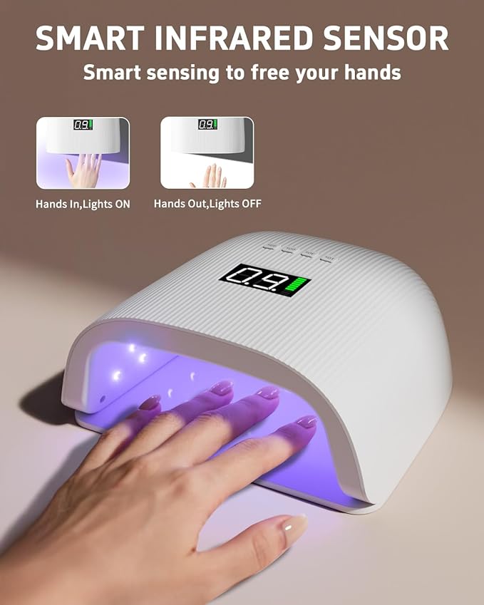 Rechargeable LED Nail Lamp, 72W Professional UV Nail Light for Gel Polish with 4 Timers & Smart Sensor, 24 PCS Powerful Lamp Beads, LCD Display UV Dryer for Hard, Extension & Acrylic Gel Fast Curing