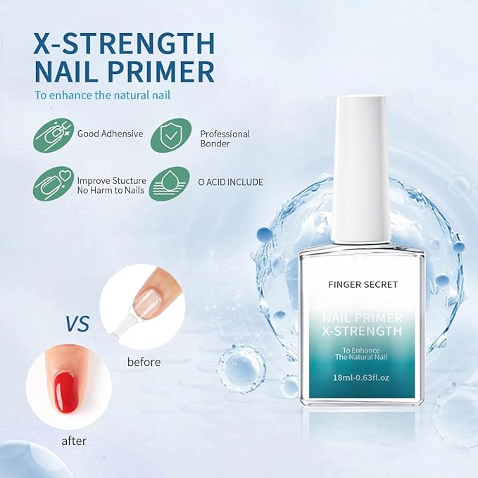 Nail Primer X-Strength, 18ml – Professional Nail Pre Base Coat for Long-Lasting Manicures Stronger Gel & Acrylic Nails Art Supplies, Prevents Lifting & Chipping