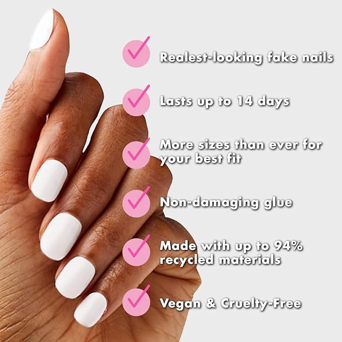 Olive & June Instant Mani Press-On Nails (Glue) | 42 Fake Nails, 21 Sizes | Non-Toxic, Long-Lasting Recycled Materials Realistic Look | Spring Flowers & Patterns | Extra Short, Round| HD