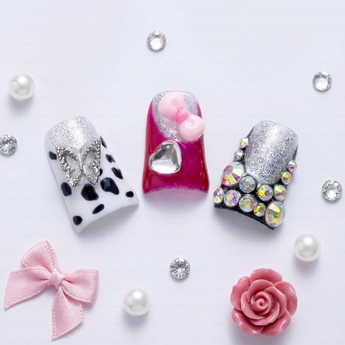 10 Pieces Luxury Acrylic Press On Nails Short Handmade Duck Nails, Pink Thickened False French Nails, 3D Hearts, Butterflies And Stars, Reusable Fake Nails, Acrylic Nails (M)