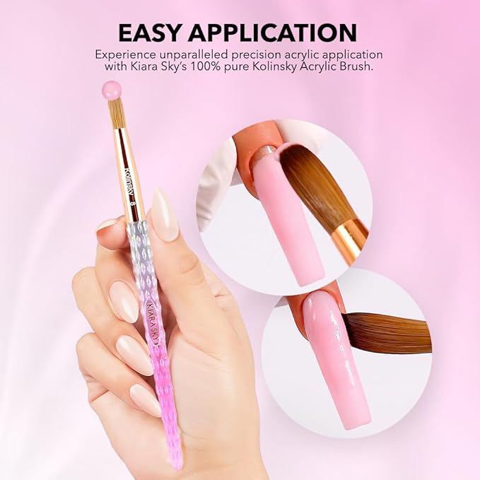 Kiara Sky Acrylic Brush #12 - Pink | 100% Pure Kolinsky | Crystal Cut Handle and Acetone Resistant