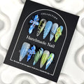 Waterdrop Press On Nails Handmade Long Stiletto Fake Nails with Blue Flower Design Ombre Green Silver False Nails Press ons Reusable Full Cover Summer Handmade Nails for Women Size M