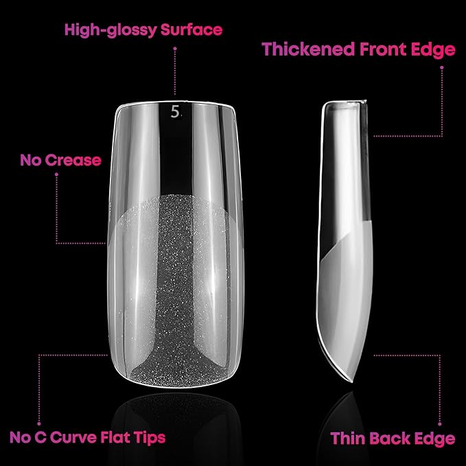 Medium Square Nail Tips, 504pcs Artificial Full Cover Square Nail Tips 12 Sizes Half Matte Clear Soft Pre-shaped Acrylic Gel Nails Tips for Nail Extensions Manicure Salon Home DIY
