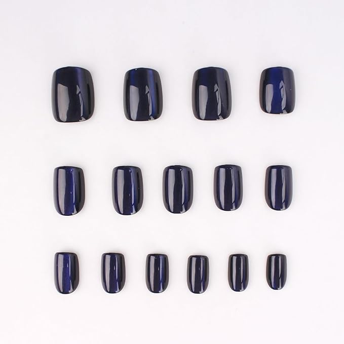 Blue Square Press On Nails Short, Blue to Black Gradient Cat Eye Press on Nails with Glue for Women Ashionable Gel False Nails Reusable Acrylic False Nails Women's Glitter Nails Glue On Nails Kit