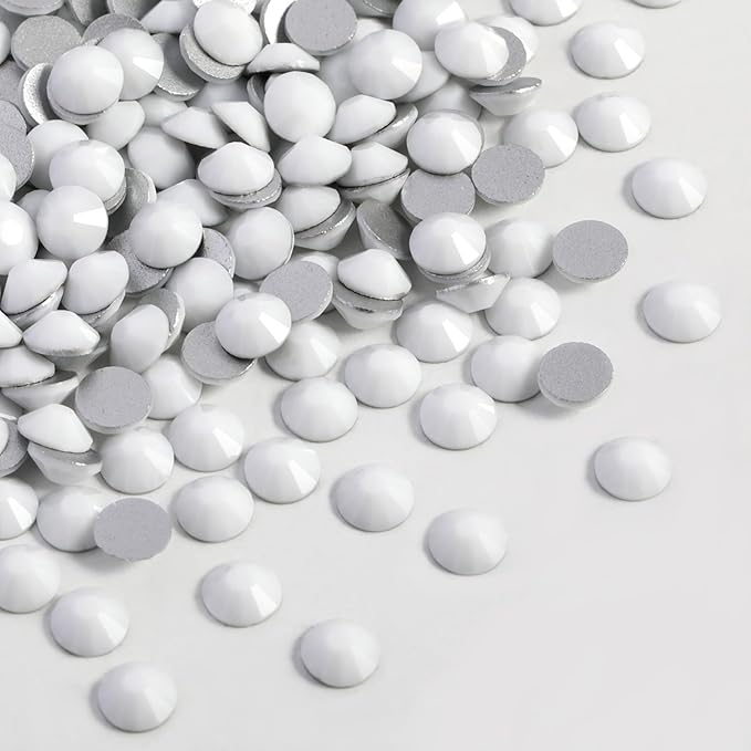 Beadsland 1440pcs Flat Back Crystal Rhinestones Round Gems for Nail Art and Craft Glue Fix, Chalk White, SS6, 1.9-2.1mm