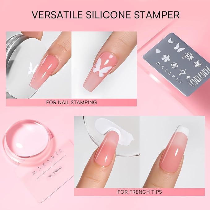 Makartt 5-in-1 Nail Art Gel: ColorPot 3 Colors Gel Nail Polish No Wipe with Nail Stamp for Stamping, Ombre Patting, Painting, French Tips & Sculpting with Silicone Head for Diy Nails at Home Salon