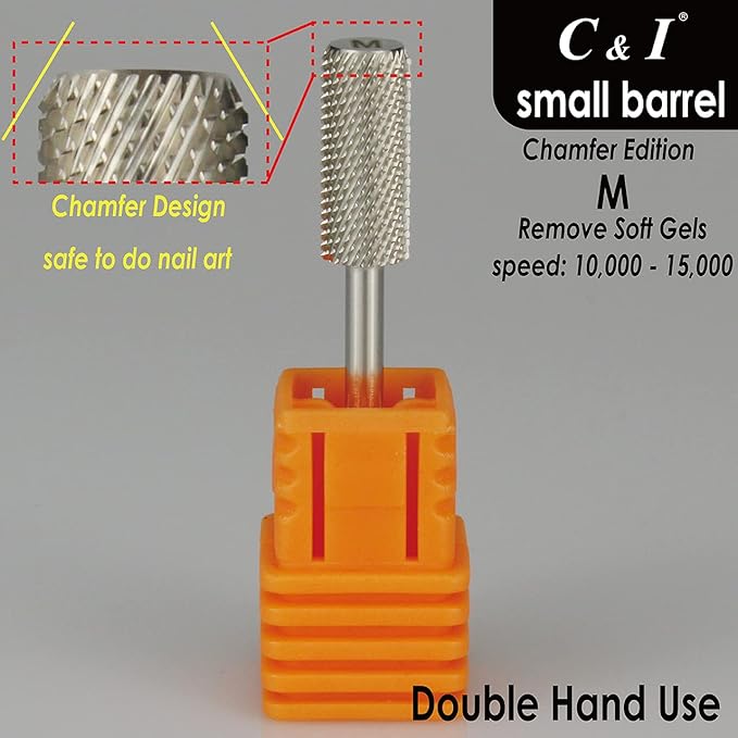 C & I Small Barrel Nail Drill Bit, Chamfer Edition, Professional Electric Nail File for Manicure Drill Machine, Remove Nail Gels, Acrylics, 3/32” (Medium -M)