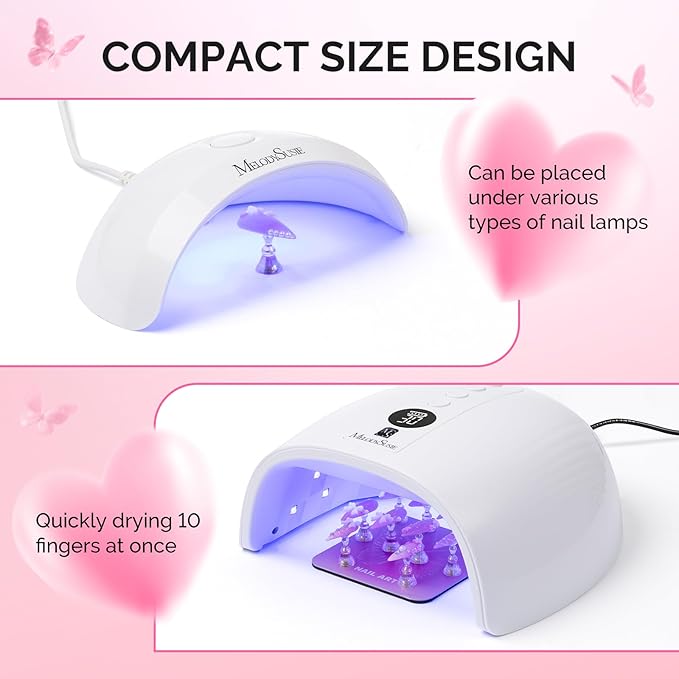 MelodySusie Nail Stand for Press Ons, Super Pink Metal Square With Butterfly Pattern Magnetic Base for Painting Display with Brush Holder And Reusable Double-Sided Tape for Home DIY Salon Supplies
