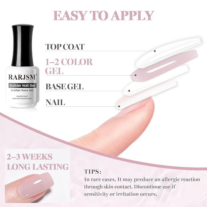 RARJSM Rubber Base Coat Gel Polish Nude Gray Mauve Pink Skin Tone Rubberbase Gelpolish for Nails Natural Color French Manicure Brush on Extend Soak Off Curing Requires 15ml Salon Home DIY Use