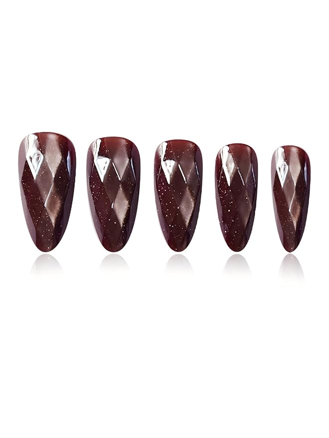 Medium Press on Nails Almond Diamond Fake Nails Elegant False Nail Black Stick on Nail for Women 24pcs