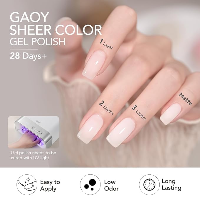 GAOY Mizzle Gel Nail Polish, Jelly Milky White Blue Gray Purple, Sheer Gel Polish Kit for Salon Manicure and Nail Art DIY at Home