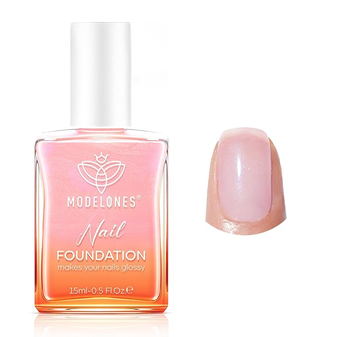 modelones Nail Strengthener, Sparkle Pink Nail Polish Nail Repair for Damaged Nails Hardener Air Dry Nail Growth Polish Natural Nail Concealer Foundation Gifts for Women 15ml