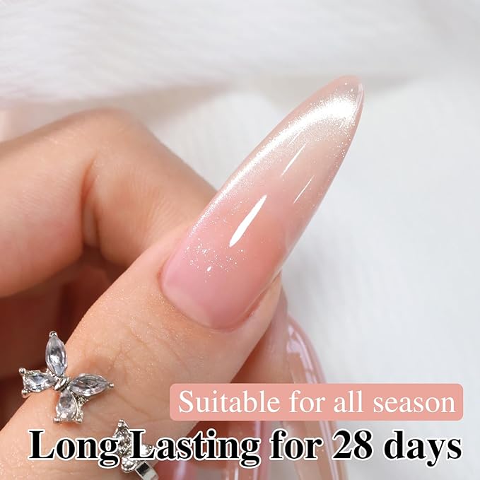 Double Rhythm 0.5 Oz Cat Eye Gel Polish with Magnet Same Color Same Bottle Holographic Glitter Shimmer Translucent Color Salon 15 ML Magnetic Nail Art (Nude Pink-MC1154)