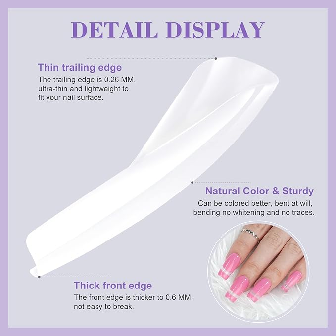 SAVILAND Gel Nail Kit – Natural Medium Square 500 PCS French Artificial Tips False Nails Acrylic Nails Full Cover Nails Tips Nail Art Home Salon Basic Set of Nail Extension
