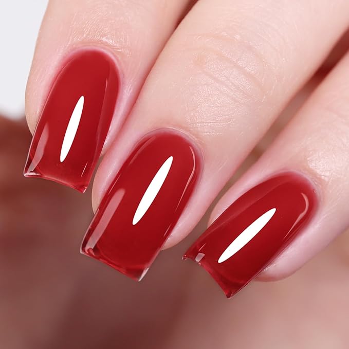Jelly Gel Nail Polish, Burgundy Red Jelly Nail Polish Gel Translucent Fall Winter Nail Gel Polish Sheer Soak off UV LED for Nail Art DIY Manicure 0.5 Fl Oz