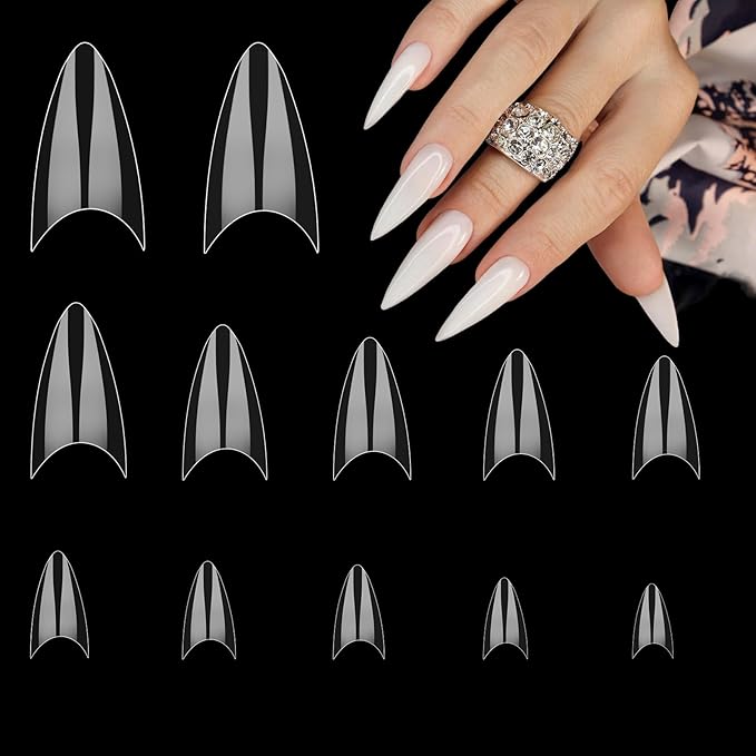 simarro 500 Pcs Short Nail Tips, Almond Half Cover Nail Tips Nail Extensions Transparent Gel Nails for Nail Technicians, Beginners DIY Practice Art Design at Home